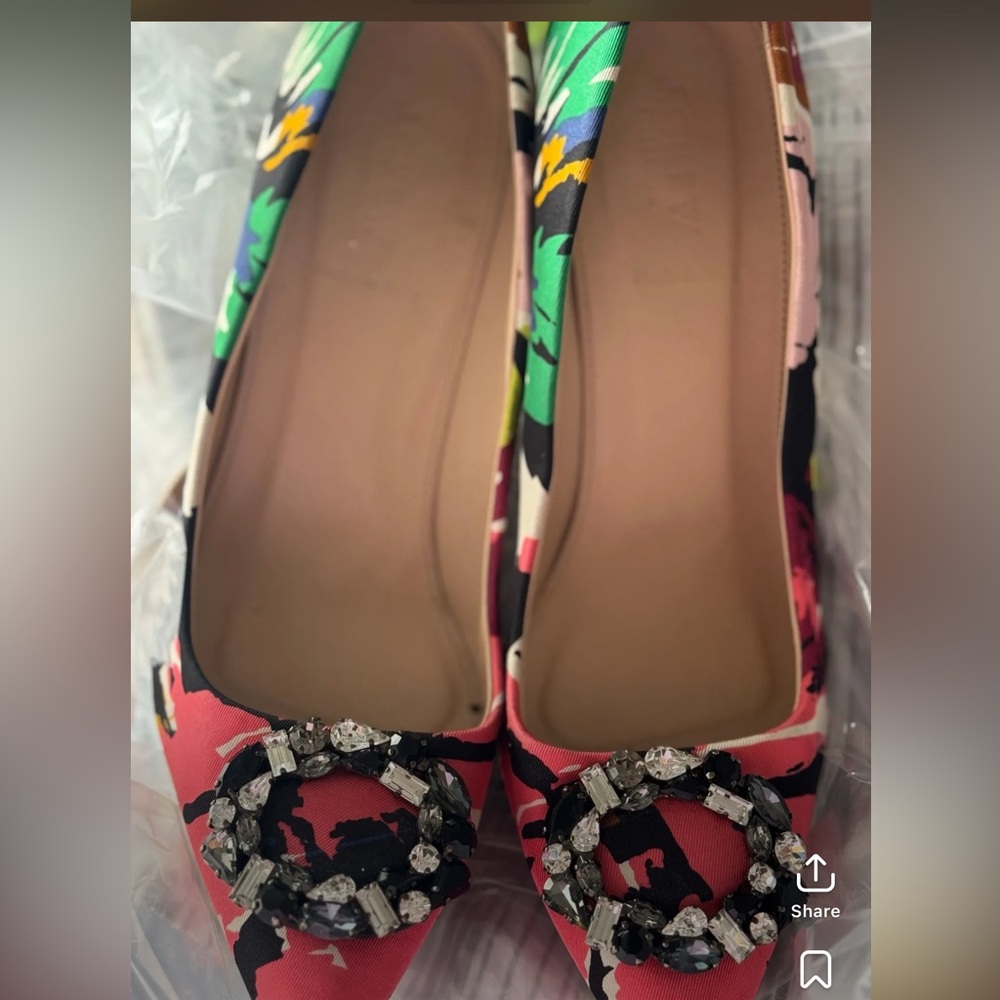 J. Crew Pink and Black Floral Embellished Flats MSRP $378